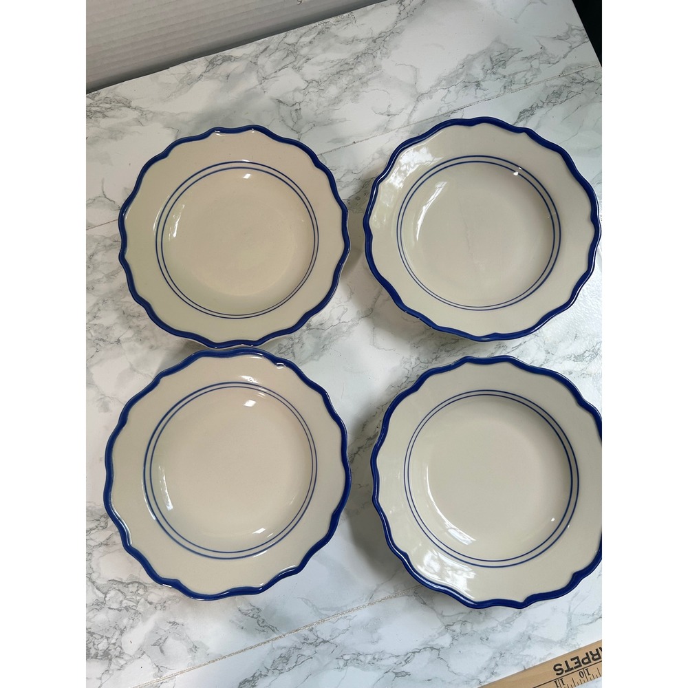 Maison Madison Jane Pasta Bowls Set Blue Cream Scalloped French Country Portugal